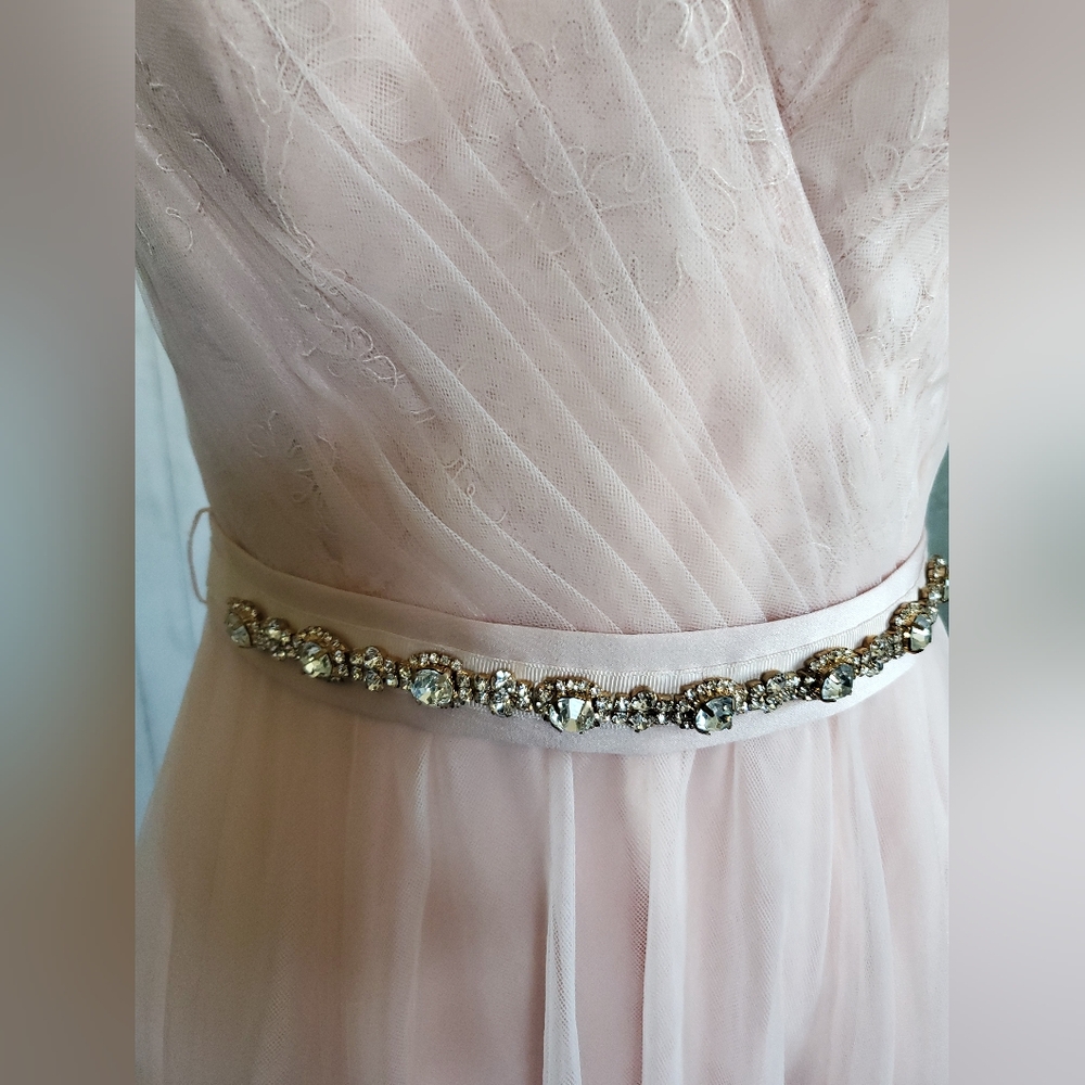 White by Vera Wang Tulle Lace Bridesmaid Prom Formal Gown Blush Pink Size 4 - Picture 12 of 14